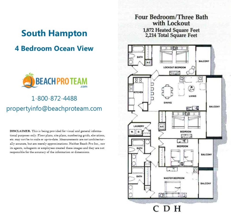 Kingston Plantation - South Hampton Floor Plan C, D & H - 4 Bedroom Ocean View